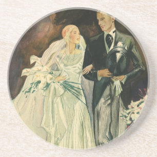 Porta-copos Noivos recém-casados de casamento Art Deco vintage