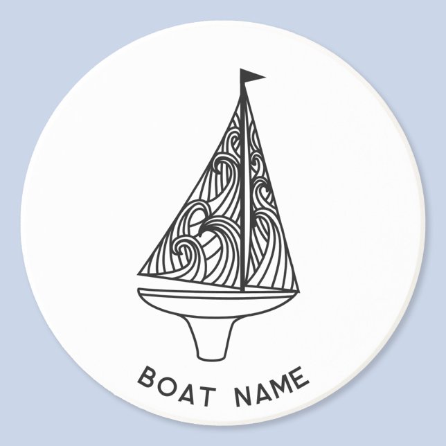Porta-copos Nome da Embarcação de Navegação (Sailing boat and boat name custom text modern coaster)