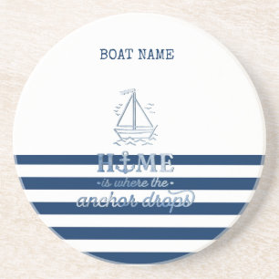 Porta-copos Nome de Barco Náutico, Âncora Azul Marinho Listrad