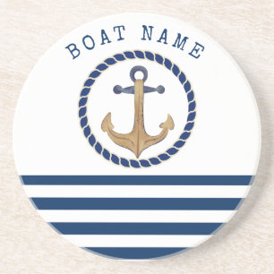 Porta-copos Nome de Barco Náutico, Listras Azul-Navy Âncora Re