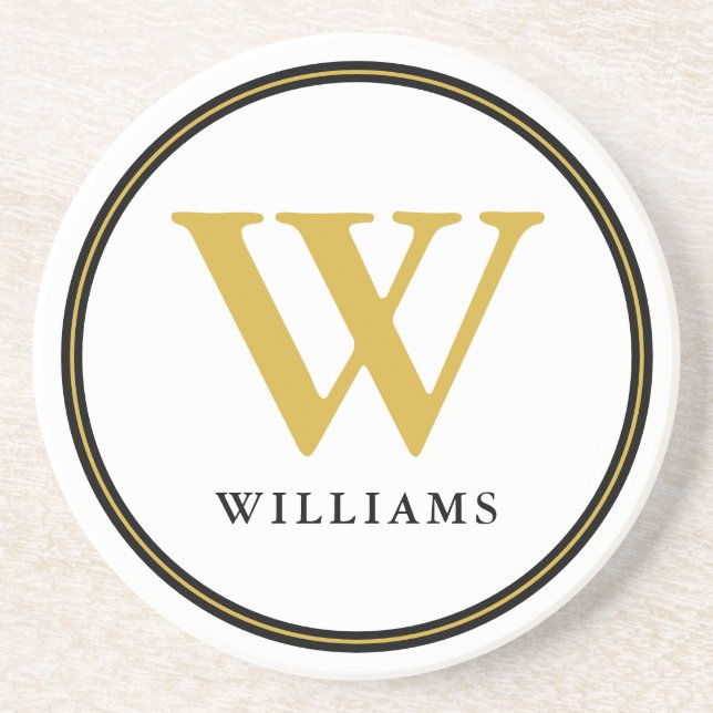 Porta-copos Nome Inicial Do Monograma Dourado E Preto Elegante (Frente)