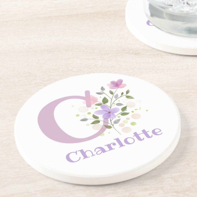 Porta-copos Nome Inicial Mais Design de Flores (Criador carregado)
