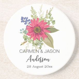 Porta-copos Nome Personalizado de Casamento de Buquê Floral