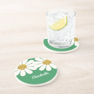 Porta-copos Nome personalizado de design floral branco-margari