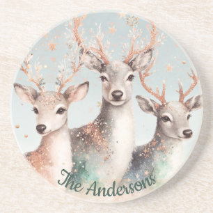 Porta-copos Nome Personalizado Watercolor Deer Winter Woodland