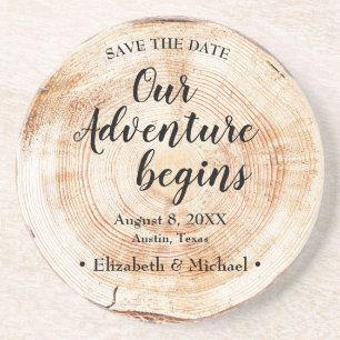 Porta-copos Nossa Aventura Começa Impressão de Grãos de Madeir