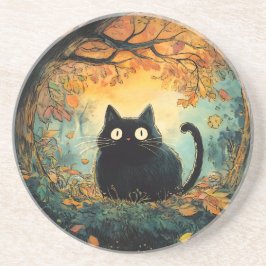 Porta-copos O outono deixa aconchegante cair o gato preto na m