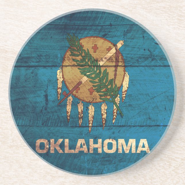 Porta-copos Old Wooden Oklahoma Flag; (Frente)