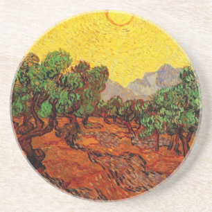 Porta-copos Oliveiras com Céu Amarelo e Sol Van Gogh