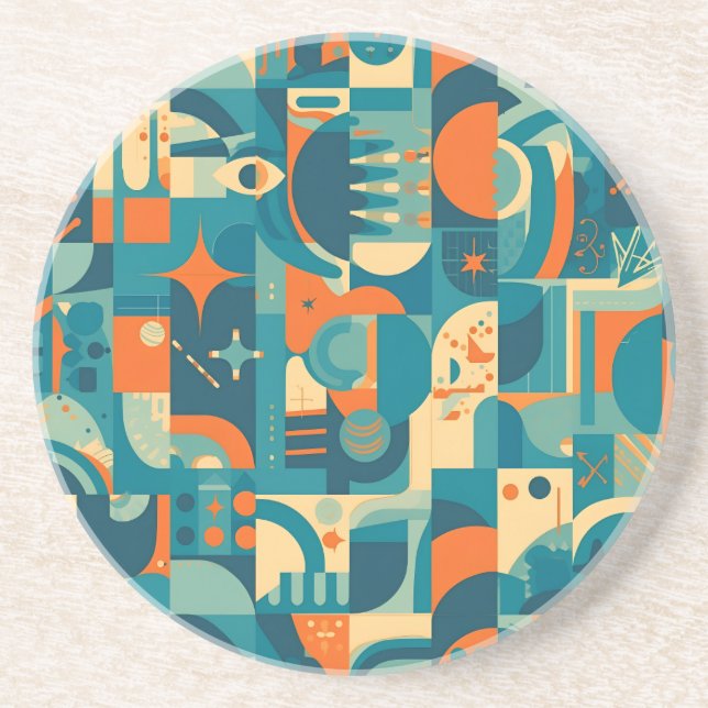 Porta-copos Orange and Teal Geometric Abstract (Frente)