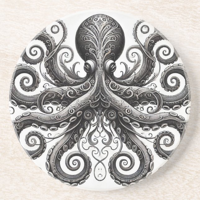 Porta-copos Ornamentado de Octopus Kraken Steampunk Black (Frente)