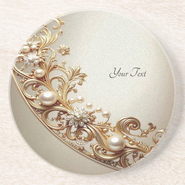 Porta-copos Ornate Gold Flourish Sandstone Coaster (Frente)
