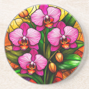 Porta-copos Orquídeas Rosa Vibrante e Folhas Verdes