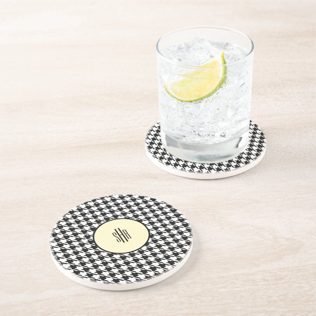 Porta-copos Ótimo! Sandstone Amarelo Monograma Houndstooth (Lateral)