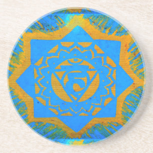 Porta-copos ouro no símbolo tantric azul