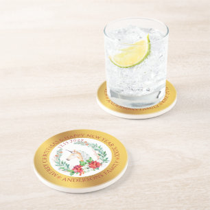 Porta-copos Ouro unicórnio de Natal e fronteira branca