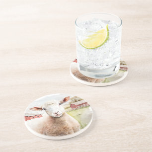 Porta-copos Ovelha De Aquarela Com Pano Vermelho