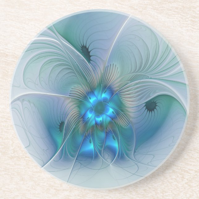 Porta-copos Ovinas de Pé, Fractal Turquesa Azul Abstrato (Frente)