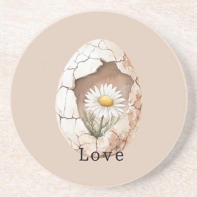 Porta-copos Ovo Floral de Margarida Creme Branco (Frente)