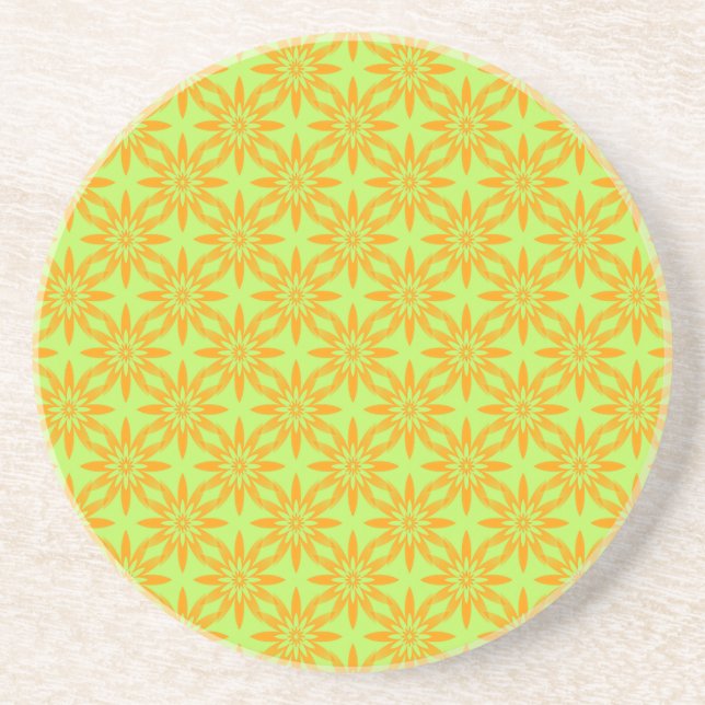 Porta-copos Padrão contínuo de flor verde laranja (Frente)