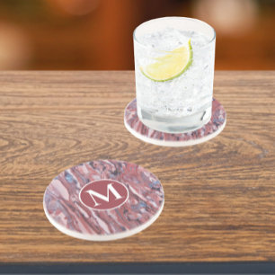 Porta-copos Padrão de Abstrato Mineral Vermelho com Inicial