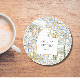 Porta-copos Padrão de Azulejo Amarelo-do-Mediterrâneo-Olival