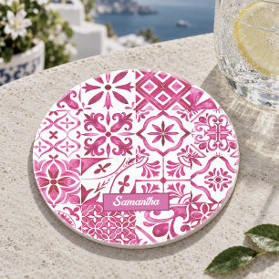 Porta-copos Padrão de Azulejo Siciliano de Verão Vermelho Majó