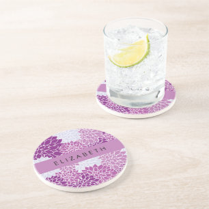 Porta-copos Padrão De Flores, Dália Roxa, Seu Nome