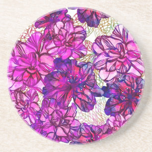 Porta-copos Padrão De Flores De Abstrato Rosa E Roxo