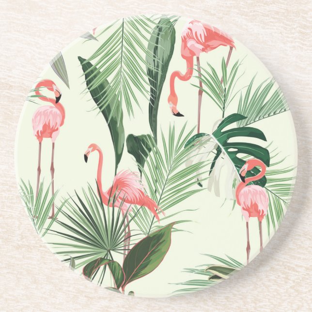 Porta-copos Padrão de Flores Exóticas Flamingo Rosa (Frente)