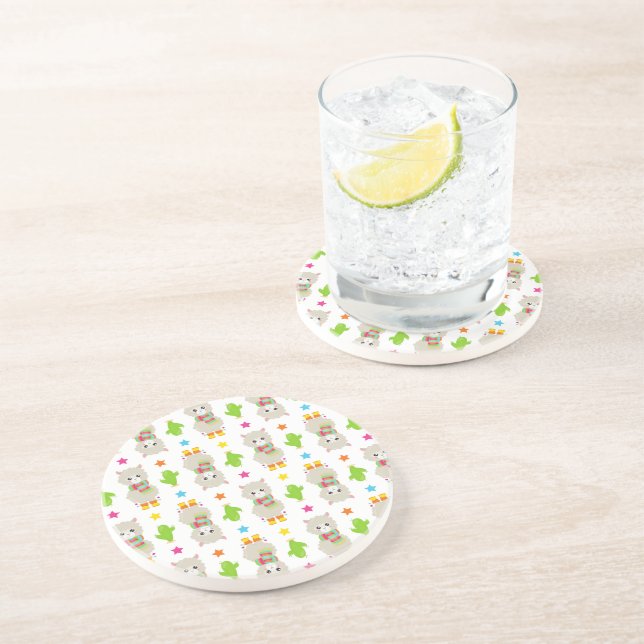 Porta-copos Padrão De Lhamas, Lhamas Cutas, Alpacas, Cactus (Lateral)