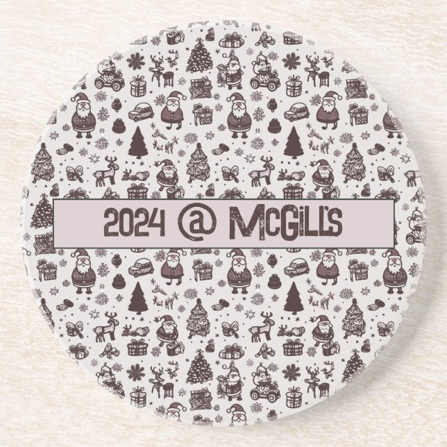 Porta-copos Padrão de Natal Sepia Personalizável (Frente)