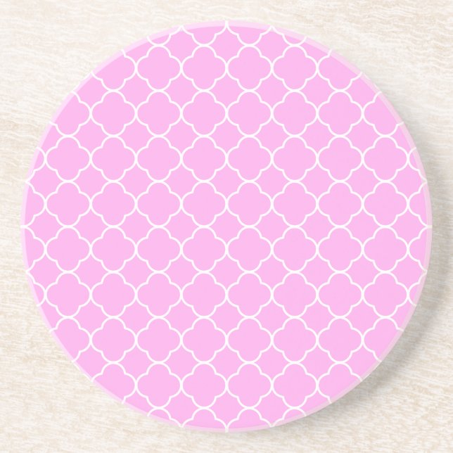 Porta-copos Padrão De Quatrefoil Cor-De-Rosa E Branco (Frente)