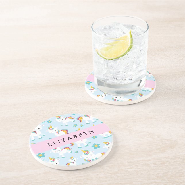Porta-copos Padrão De Unicórnios, Unicórnios Bonitos, Seu Nome (Lateral)