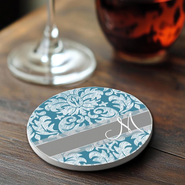 Porta-copos Padrão de Xadrez Cinza Verde Branco (Sandstone Coaster)