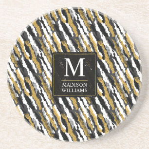 Porta-copos Padrão de Zebra Animal Branco com Brilho Preto e D