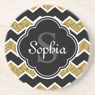 Porta-copos Padrão Dourado de Glitter Glitter Branco Preto