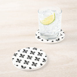 Porta-copos Padrão Flor de Lis, Real Francês, Preto no Branco