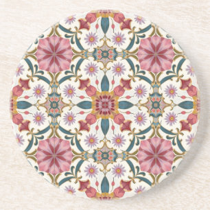 Porta-copos Padrão Floral Boho em Vermelho, Rosa e Azul Turque