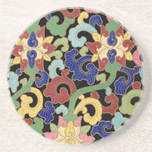 Porta-copos Padrão Floral Colorido de Chinoiserie em Preto