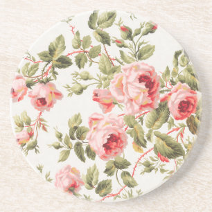 Porta-copos Padrão floral de rosas cor-de-rosa vintage