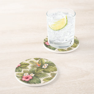 Porta-copos Padrão Floral Tropical – Hibisco, Monstera