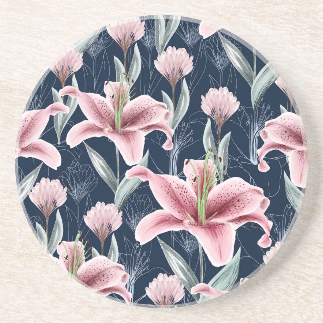 Porta-copos Padrão Sem Costura De Flor Rosa. (Frente)