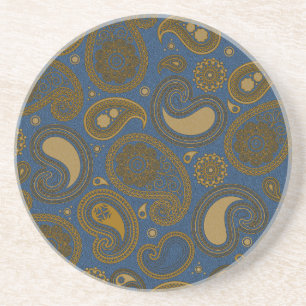 Porta-copos Padrão Tan Paisley em tecido azul