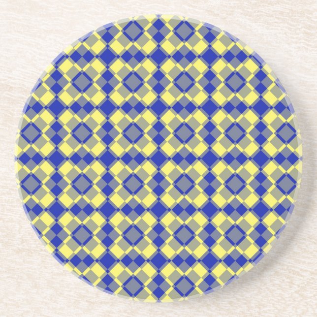 Porta-copos Padrão Xadrez Argyle Azul Amarelo (Frente)