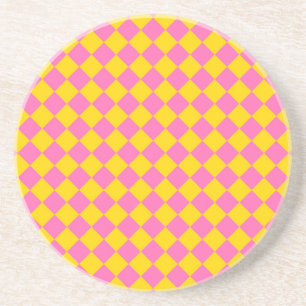 Porta-copos Padrão Xadrez Arlequim Diamante Amarelo Rosa