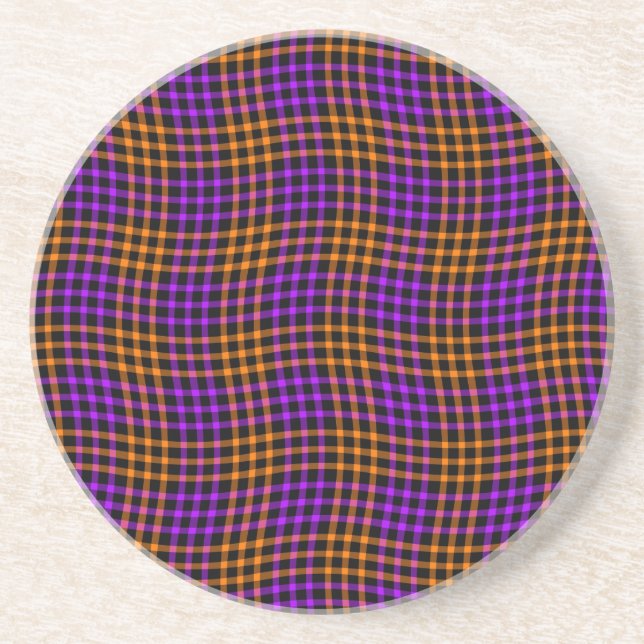 Porta-copos Padrão Xadrez Plaid Laranja Roxo Seamless (Frente)
