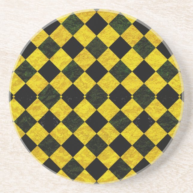 Porta-copos Padrão xadrez preto e amarelo (Frente)