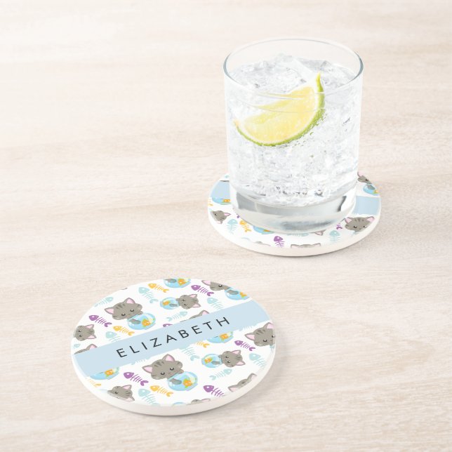 Porta-copos Padrões De Gatos, Gatos Frescos, Gatinhos, Seu Nom (Lateral)