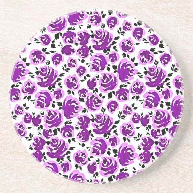 Porta-copos Padrões de rosa violeta branca (Frente)